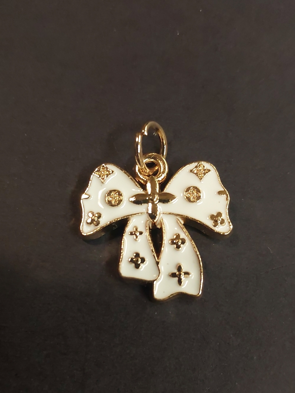 LV Gold & White Enamel Bow Charm Pendant